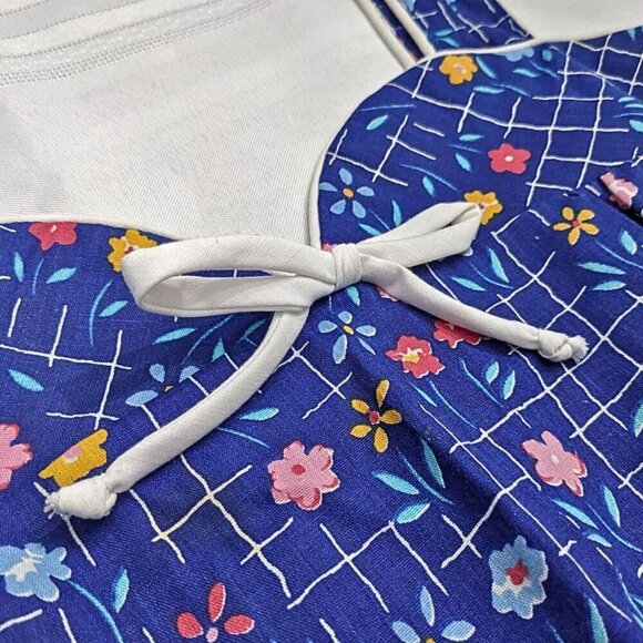 Vtg 70s RAYMOND HALPERN Blue Beachy Floral Check Sweetheart Shift MuuMuu Sz M/XL - Picture 4 of 8